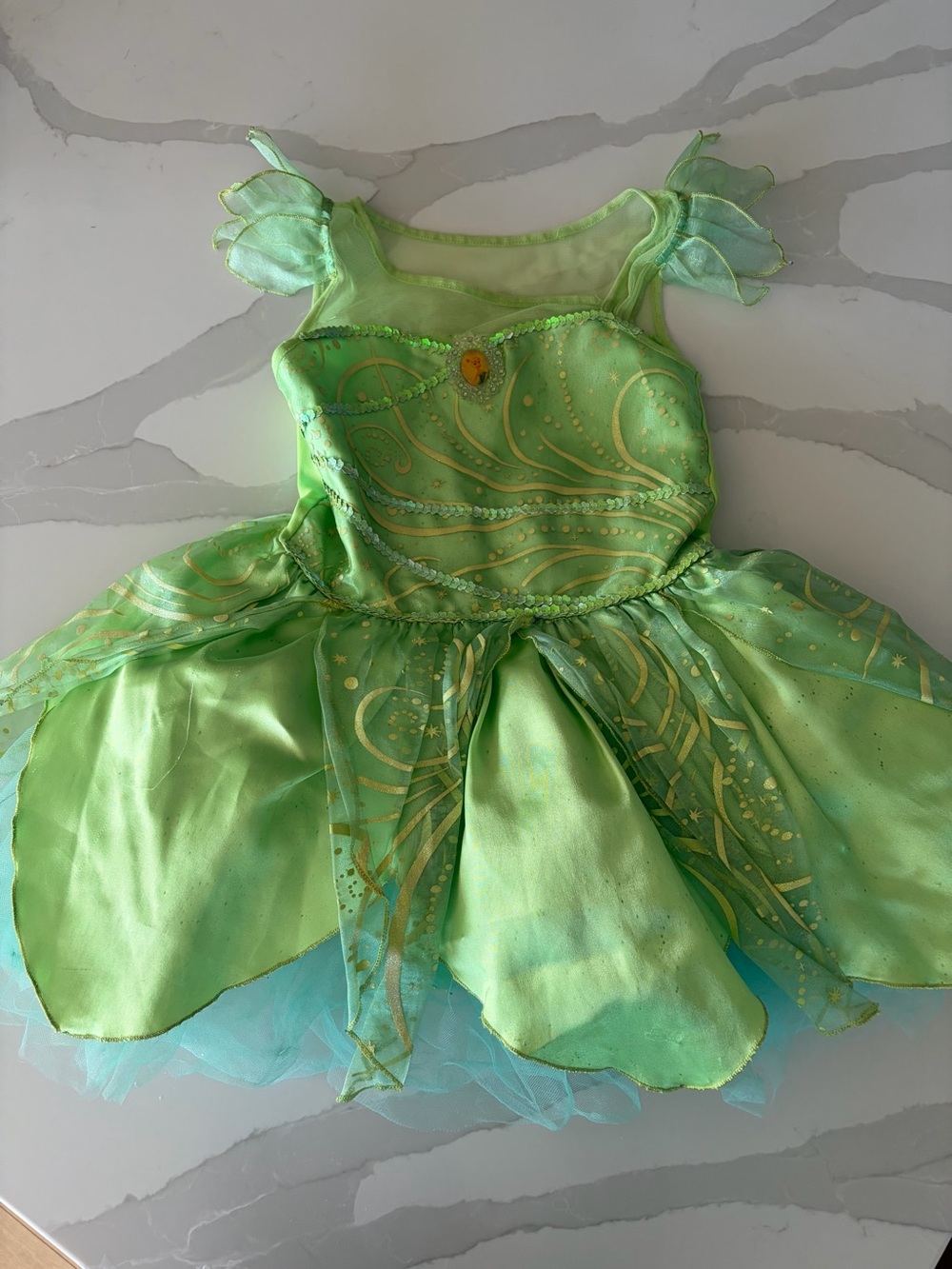 Disney Store Tinker Bell Green Mesh Dress Costume Sequins Tulle Girls S 5/6